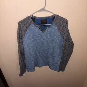 Blue & grey Lucky brand long sleeve shirt button collar pull over sweatshirt